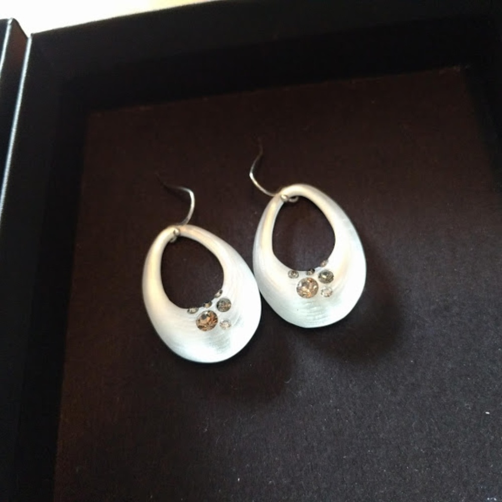 Alexis Bittar Earrings - White Lucite w/Crystals